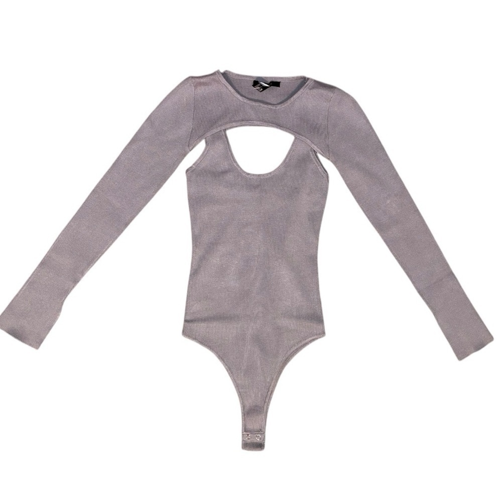 Layered Cutout Body Suit Gray XS